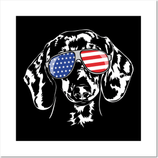 Funny Proud Dachshund American Flag sunglasses gift dog Posters and Art